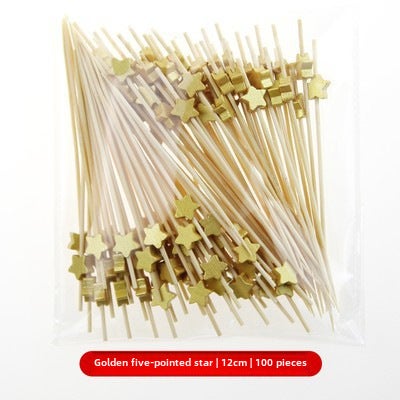 Bamboo Fruit Skewers Artistic Picks Cocktail Sticks Golden five-pointed star