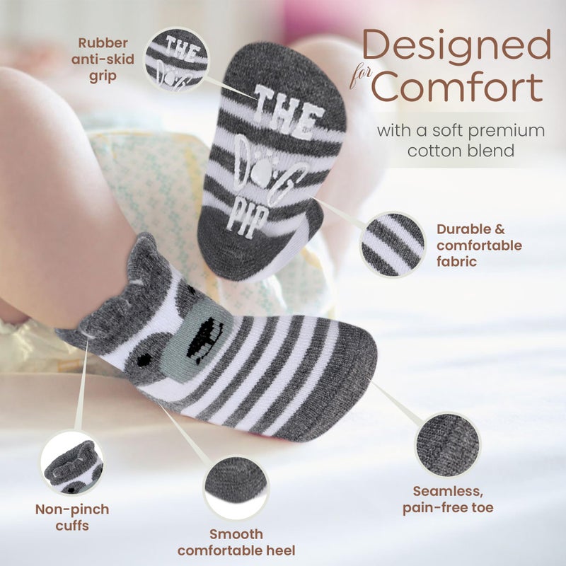 infancie Organic Cotton 8 Pair Baby Socks 0â€“6 Months - Newborn Socks with Gripper - Safe Walking Non-Slip Sole, Perfect Baby Gift and Registry - Baby Socks for Boys and Girls, Newborn Essentials - Image 4