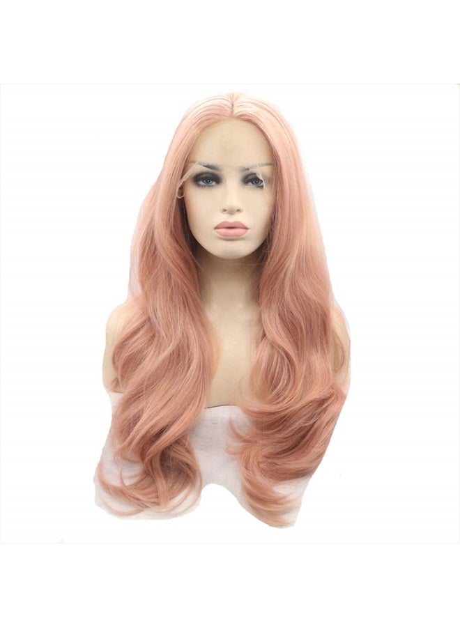 Melody Wig Melody Pink Lace Front Wigs - Long Natural Wave Middle Part Candy Pink Synthetic Lace Front Wigs For Women Half Hand Tied Heat Resistant Fiber Hair 24 Inch - Image 1