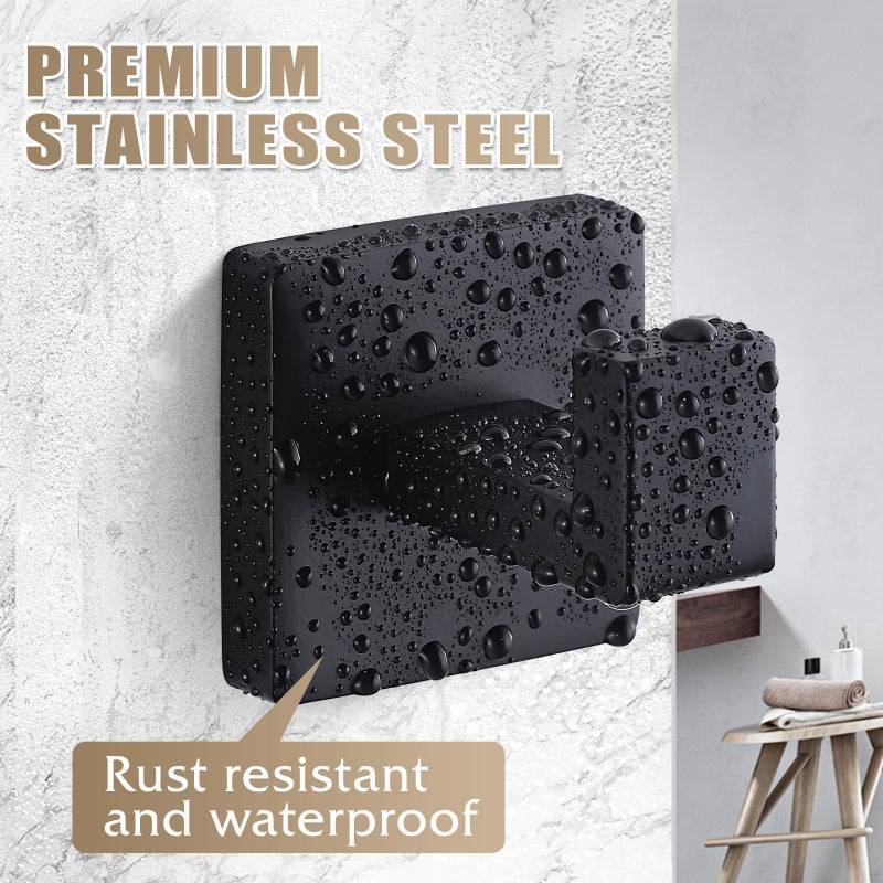 Fenas Towel Hooks for Bathrooms Robe Hook Coat Hook 4 Pack Matte Black Stainless Steel Heavy Duty Wall Mounted Square Hooks for Bathroom Kitchen Bedroom - Image 2