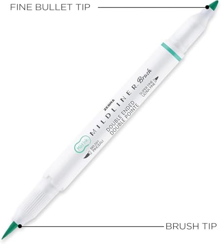 Zebra Pen Mildliner DualEnded Brush Pens 10 Assorted Colors Brush and Fine Tips Soft Mild Ink with No BleedThrough WaterResistant Ink for Journaling Calligraphy Planners 10Pack 79101 - Image 3