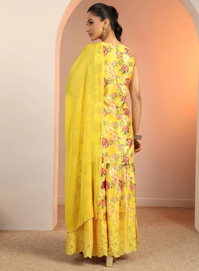 Libas Printed Silk Blend Straight Kurti and Palazzos And Dupatta