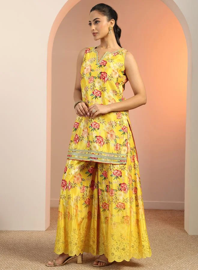 Libas Printed Silk Blend Straight Kurti and Palazzos And Dupatta