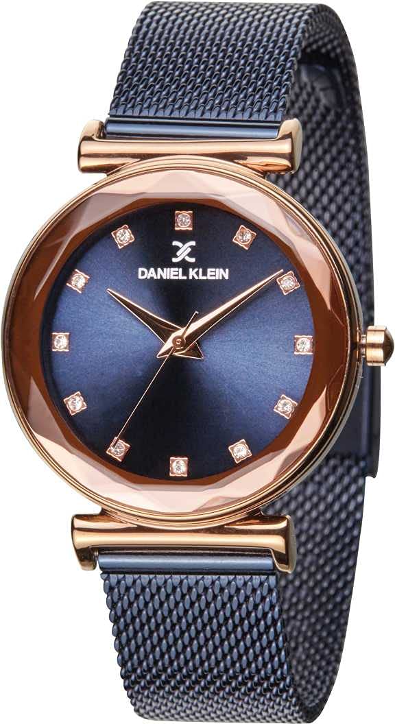 Daniel Klein Analog Blue Round Dial Rose Gold Case Blue Mesh Strap Stone-Studded Water-Resistant Wrist Watch for Women Girls, Ladies DK11404-4 - Image 1