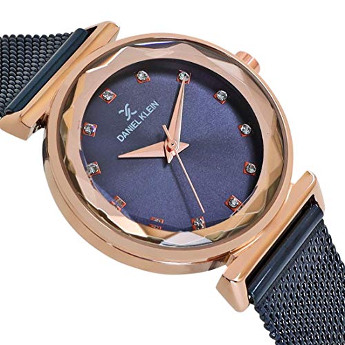 Daniel Klein Analog Blue Round Dial Rose Gold Case Blue Mesh Strap Stone-Studded Water-Resistant Wrist Watch for Women Girls, Ladies DK11404-4 - Image 3