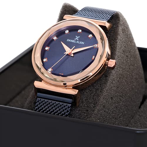 Daniel Klein Analog Blue Round Dial Rose Gold Case Blue Mesh Strap Stone-Studded Water-Resistant Wrist Watch for Women Girls, Ladies DK11404-4 - Image 4