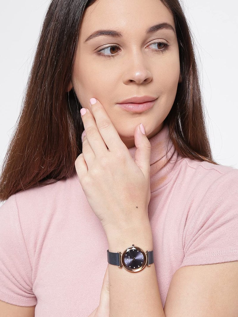 Daniel Klein Analog Blue Round Dial Rose Gold Case Blue Mesh Strap Stone-Studded Water-Resistant Wrist Watch for Women Girls, Ladies DK11404-4 - Image 5