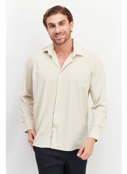 Tailored Recreation Men Slim Fit Solid Long Sleeves Casual Shirt, Tan  - Image 1