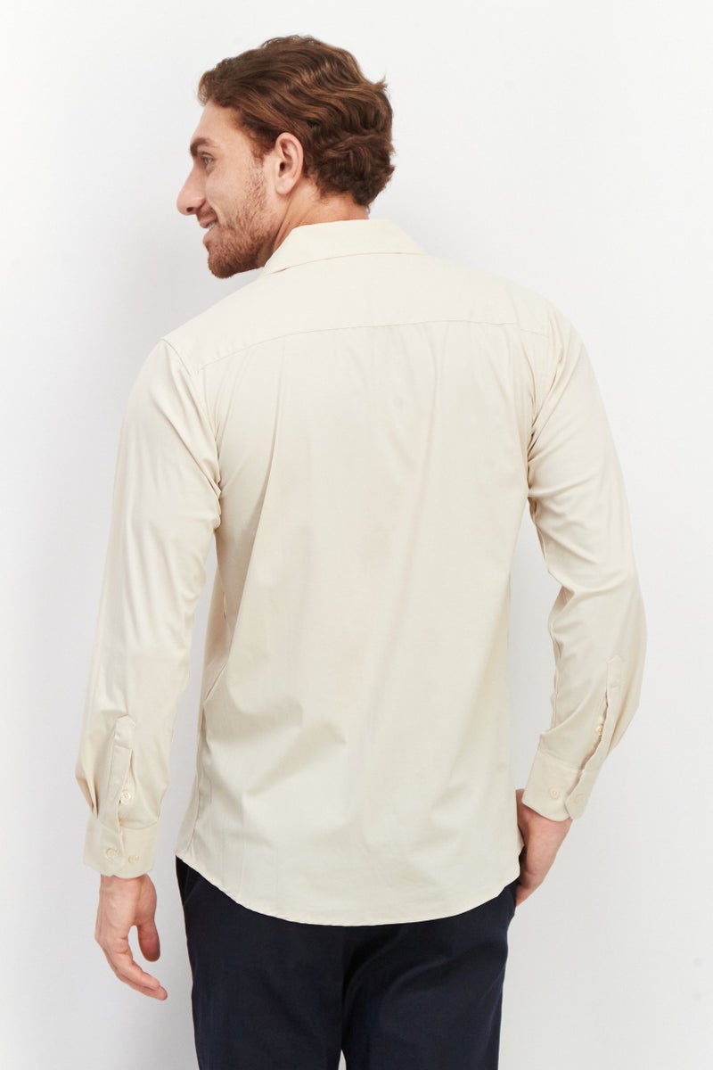 Tailored Recreation Men Slim Fit Solid Long Sleeves Casual Shirt, Tan - Image 2
