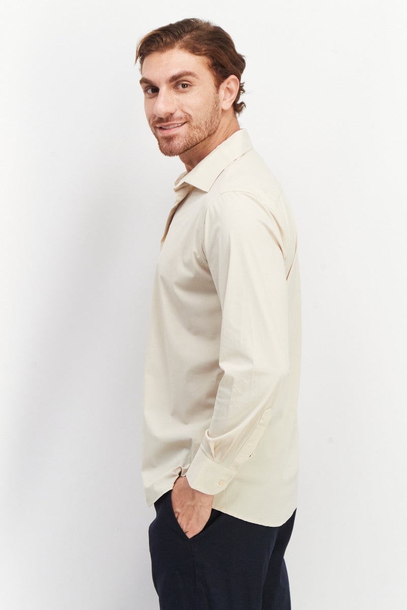 Tailored Recreation Men Slim Fit Solid Long Sleeves Casual Shirt, Tan - Image 4