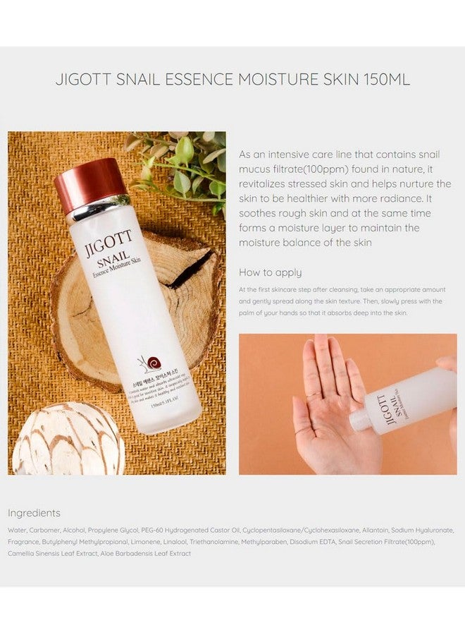jigott Snail Essence Moisture Skin Care 3Set K Beauty Snail Cream Moisturizer Toner Antiaging Hydration - Image 5