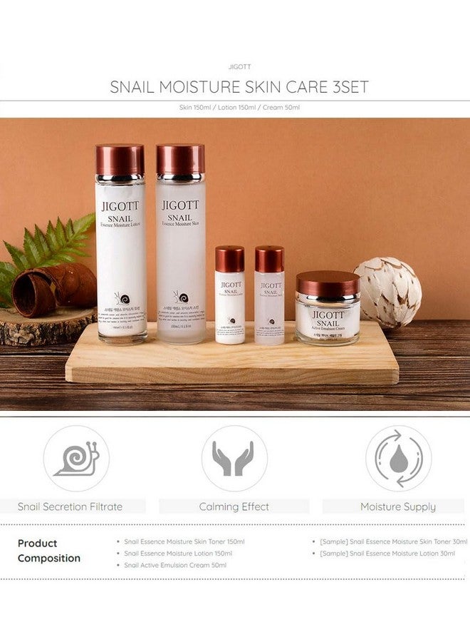 jigott Snail Essence Moisture Skin Care 3Set K Beauty Snail Cream Moisturizer Toner Antiaging Hydration - Image 4