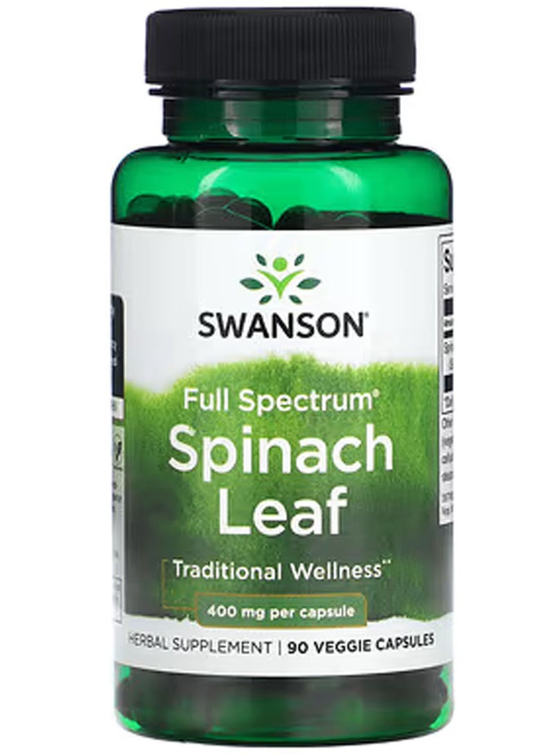 SWANSON Full Spectrum Spinach Leaf, 400 mg, 90 Veggie Capsules - Image 1