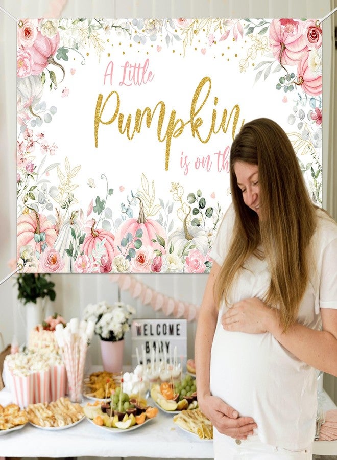 Mocsicka Pumpkin Baby Shower Backdrop Pink for Gilrs Fall Baby Shower Decorations Banner A Little Pumpkin is on The Way Background Supplies for Photography (Pink, 70.8x43.3 inch) - Image 2