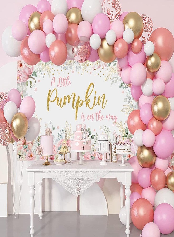 Mocsicka Pumpkin Baby Shower Backdrop Pink for Gilrs Fall Baby Shower Decorations Banner A Little Pumpkin is on The Way Background Supplies for Photography (Pink, 70.8x43.3 inch) - Image 4