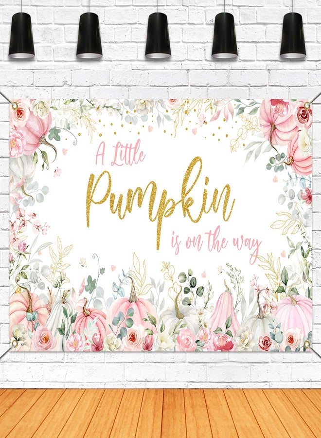 Mocsicka Pumpkin Baby Shower Backdrop Pink for Gilrs Fall Baby Shower Decorations Banner A Little Pumpkin is on The Way Background Supplies for Photography (Pink, 70.8x43.3 inch) - Image 1
