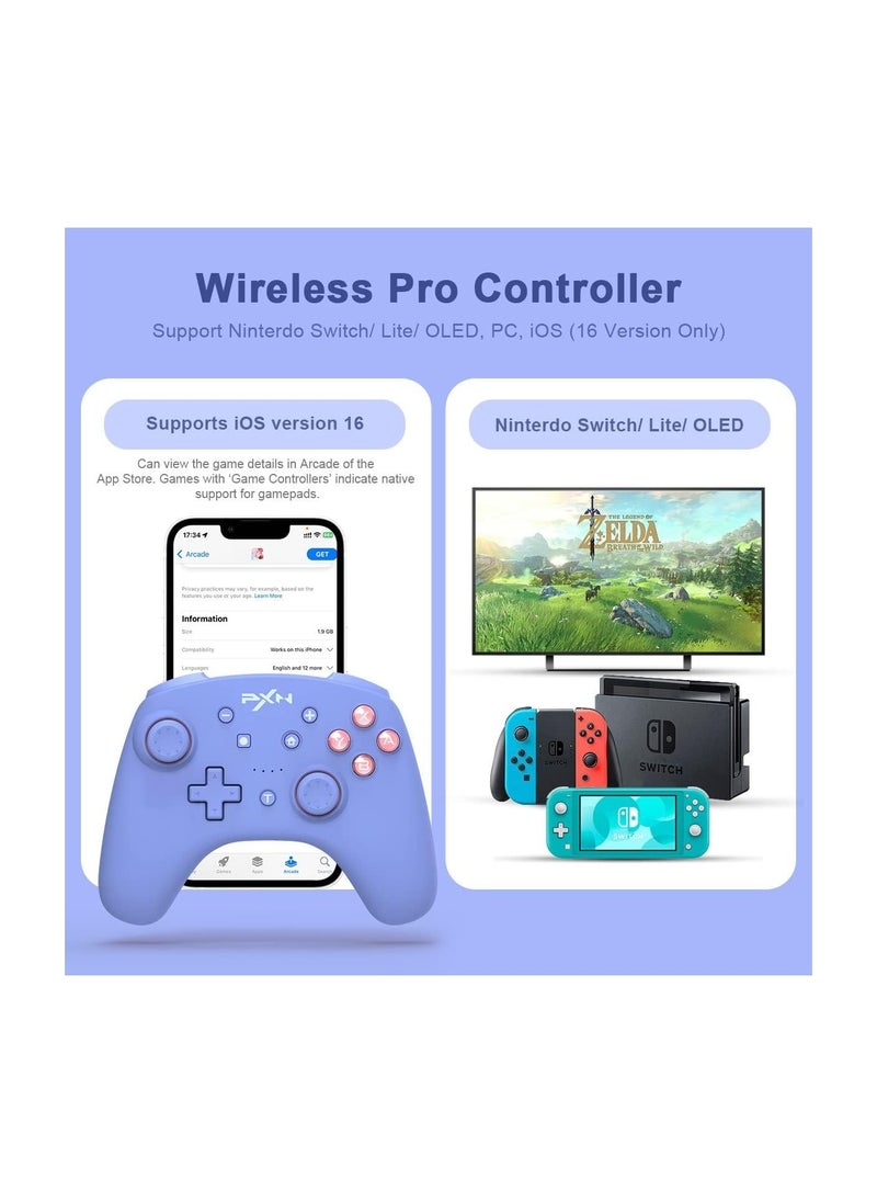 No branded 9607X Wireless Switch Pro Controller for Nintendo Switch/Lite/OLED Controller with Turbo Function NFC 6 Axis Gyroscope Joystick Gamepad with Dual Shock Feedback (PXN 9607X Blue)  - Image 3