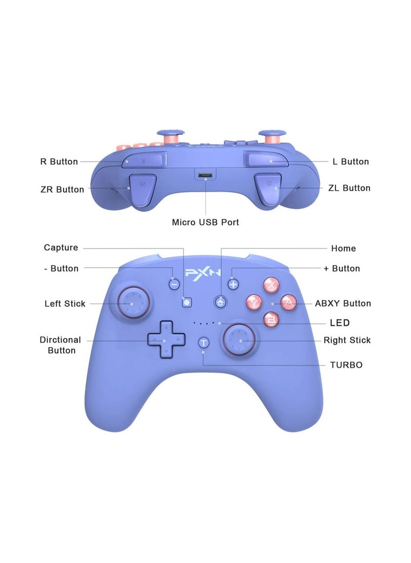 No branded 9607X Wireless Switch Pro Controller for Nintendo Switch/Lite/OLED Controller with Turbo Function NFC 6 Axis Gyroscope Joystick Gamepad with Dual Shock Feedback (PXN 9607X Blue)  - Image 4