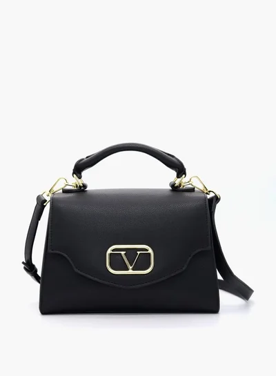 V Italia Solid Satchel Bag with Detachable Strap and Flap Closure