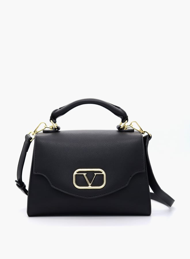 V Italia Solid Satchel Bag with Detachable Strap and Flap Closure  - Image 1
