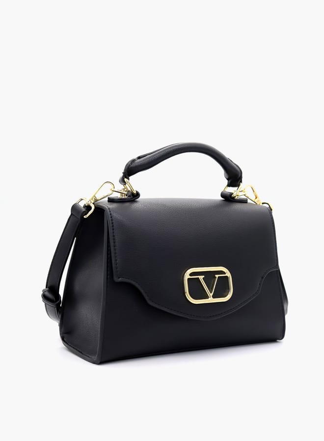 V Italia Solid Satchel Bag with Detachable Strap and Flap Closure  - Image 2
