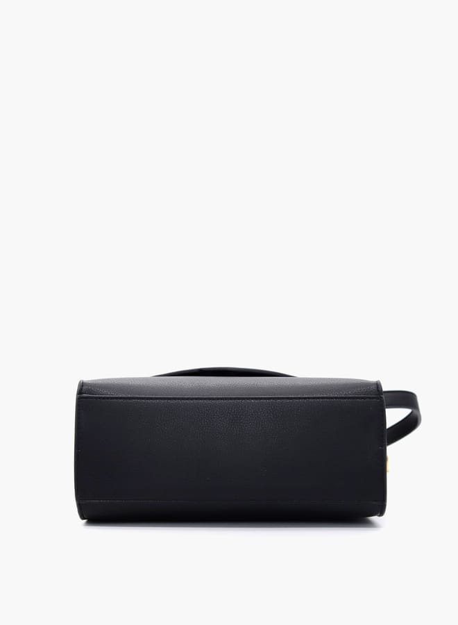 V Italia Solid Satchel Bag with Detachable Strap and Flap Closure  - Image 5