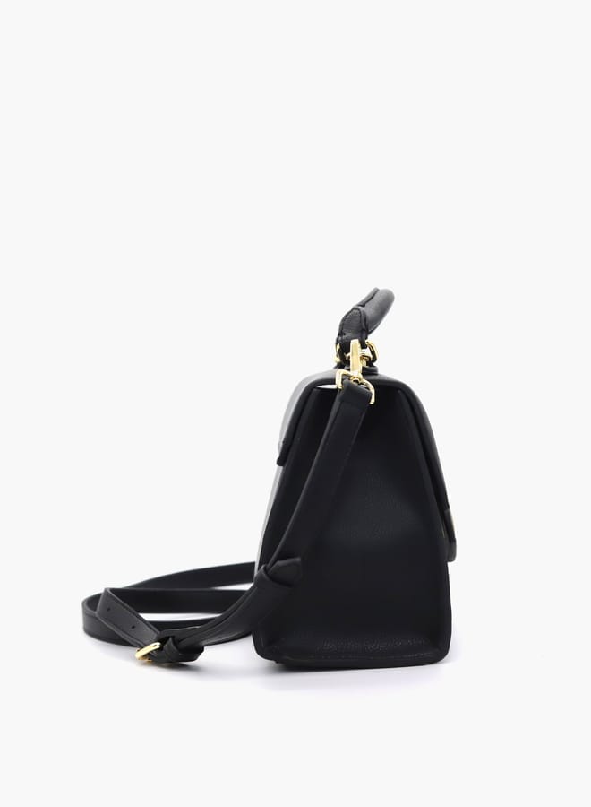 V Italia Solid Satchel Bag with Detachable Strap and Flap Closure  - Image 3