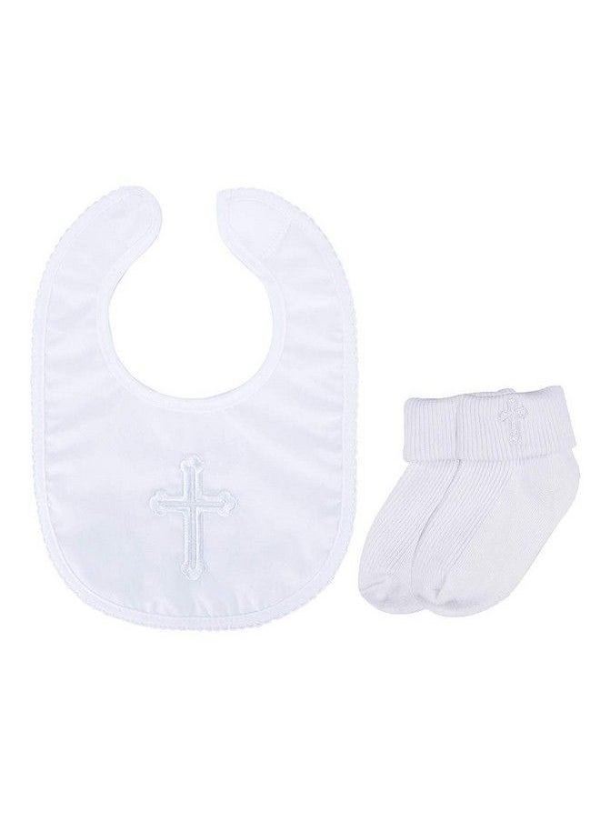 Estamico - Infant Baby Boysgirlschristening Baptism Embroidered Cross Bib And Socks For Outfits - Image 1