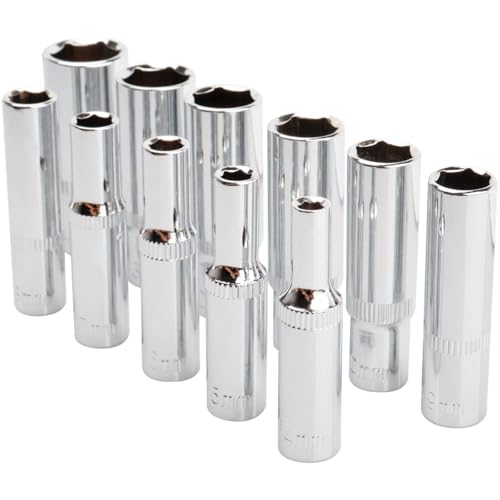Eyech 11Pcs 14 Drive Deep Metric Socket Set 6 Piont Design Deep Socket Set CRV Steel 414mm Sliver - Image 1