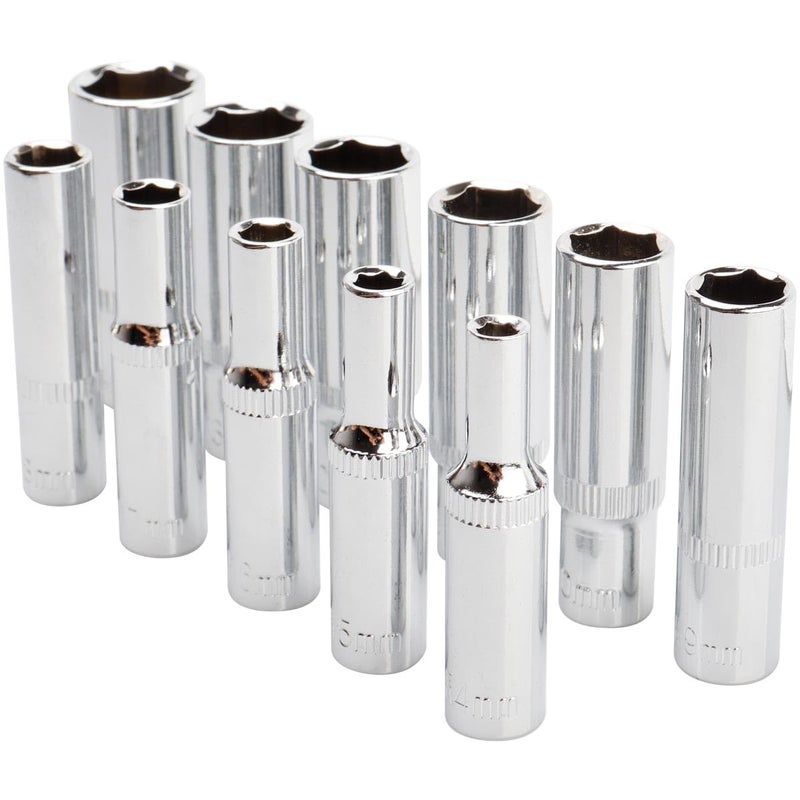 Eyech 11Pcs 14 Drive Deep Metric Socket Set 6 Piont Design Deep Socket Set CRV Steel 414mm Sliver - Image 2
