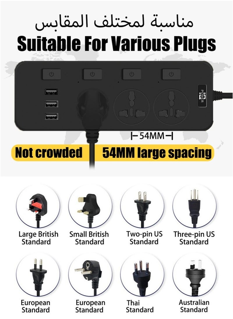 Bukela Power Strip 2500W high-power Contact with 3 traditional sockets Multiple USB Plug Socket For Phone Charging 2m Extension Cable - Image 2