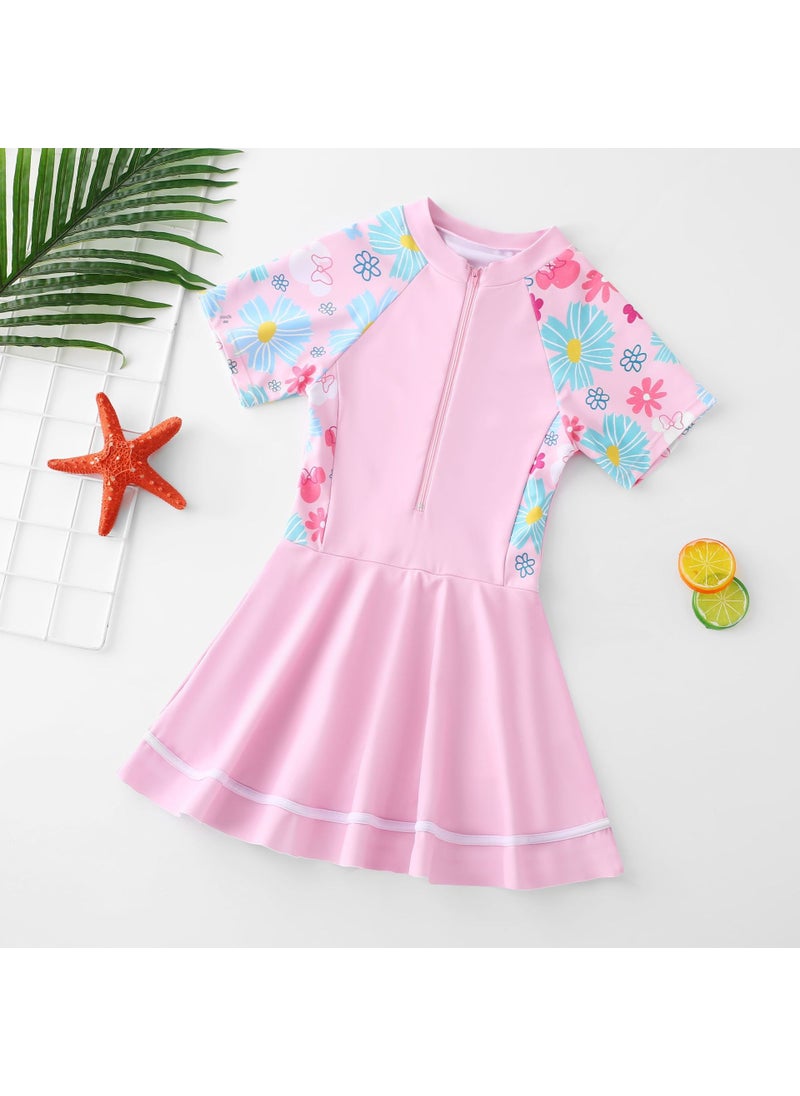 Generic - Girls One-piece Conservatively Designed Swimsuit for Children H26-1 pink flower - Image 1