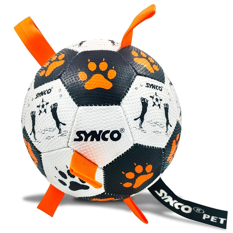 synco Dog Football Black & White with Orange Holding Loops | Dog Balls for Large Breed | Pet Toys for Dogs | Dog Ball for Adult Dogs | Rubber Pet Balls | Suitable for All Dog Breeds & Sizes | Size- 3 - Image 1