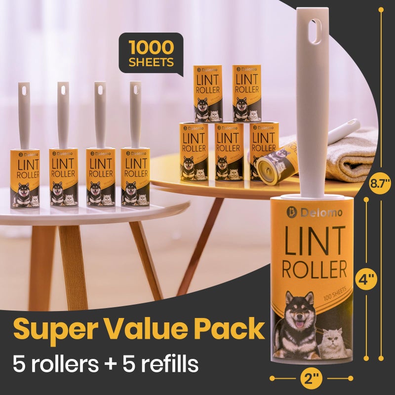 DELOMO Lint Roller 1,000 Sheets (5 Rollers + 5 Refills) - Lint Rollers for Pet Hair Extra Sticky, Mega Value Pet Hair Removal Tool for Clothes/Couch/Furniture/Car - Keep Your Home Tidy - Image 5