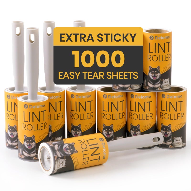DELOMO Lint Roller 1,000 Sheets (5 Rollers + 5 Refills) - Lint Rollers for Pet Hair Extra Sticky, Mega Value Pet Hair Removal Tool for Clothes/Couch/Furniture/Car - Keep Your Home Tidy - Image 1
