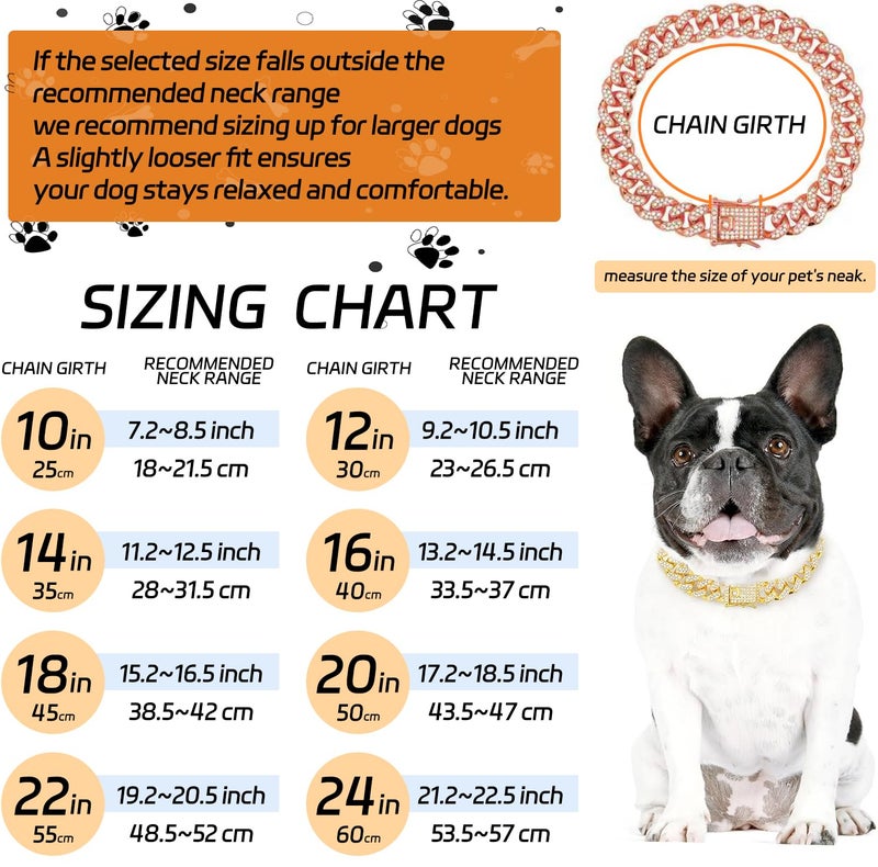 THAMIAO Rose Gold Dog Chain Collars Girl Dog Collars Chain Dog Collar Crystal Dog Necklace Rose Gold Link Dog Collar for Small, Medium and Large Dogs, 10 Inch - Image 2