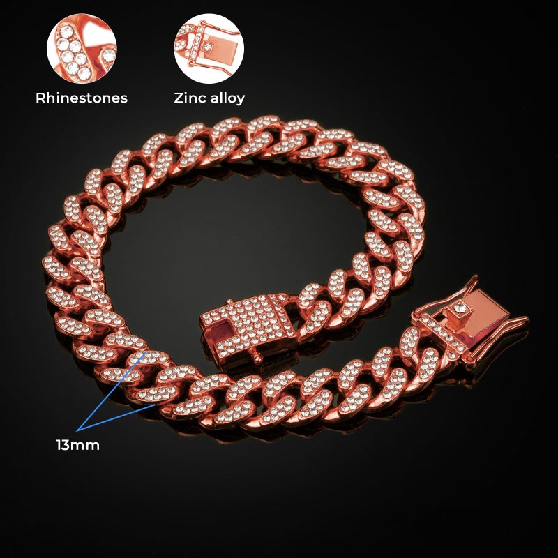 THAMIAO Rose Gold Dog Chain Collars Girl Dog Collars Chain Dog Collar Crystal Dog Necklace Rose Gold Link Dog Collar for Small, Medium and Large Dogs, 10 Inch - Image 4