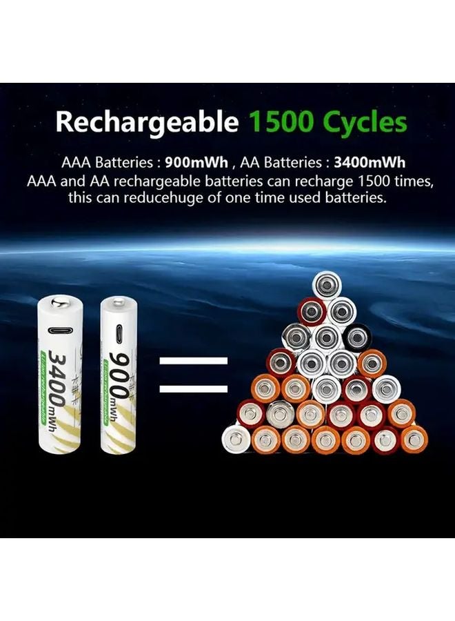 Four AA3400mWh Rechargeable Lithium Batteries Fast Charger Type C Cable Charging Case - Image 4