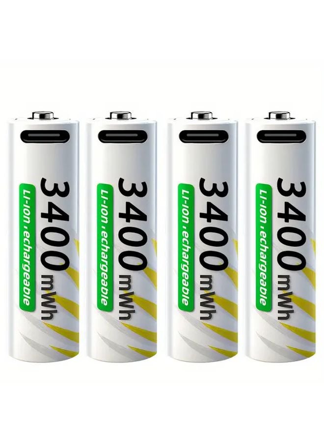 Four AA3400mWh Rechargeable Lithium Batteries Fast Charger Type C Cable Charging Case - Image 1