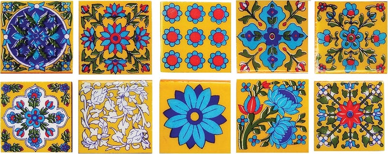 Shiv Kripa Blue Pottery Shiv Kripa Blue Art Pottery Classic Decorative Interior Exterior Flooring Wall Ceramic 2 x 2 inch Tiles Pack of 20 Tiles (Blue,Yellow & Multi) - Image 2