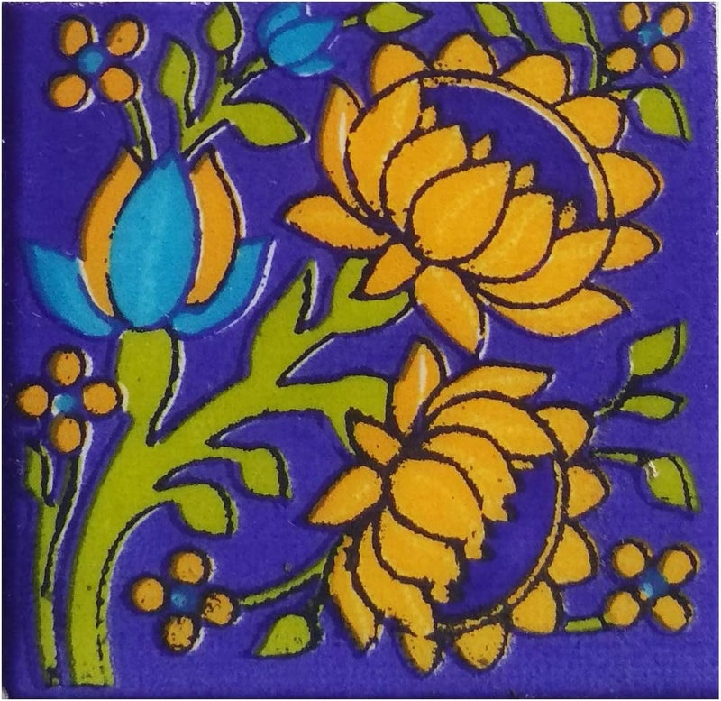 Shiv Kripa Blue Pottery Shiv Kripa Blue Art Pottery Classic Decorative Interior Exterior Flooring Wall Ceramic 2 x 2 inch Tiles Pack of 20 Tiles (Blue,Yellow & Multi) - Image 5