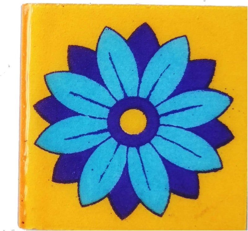 Shiv Kripa Blue Pottery Shiv Kripa Blue Art Pottery Classic Decorative Interior Exterior Flooring Wall Ceramic 2 x 2 inch Tiles Pack of 20 Tiles (Blue,Yellow & Multi) - Image 4
