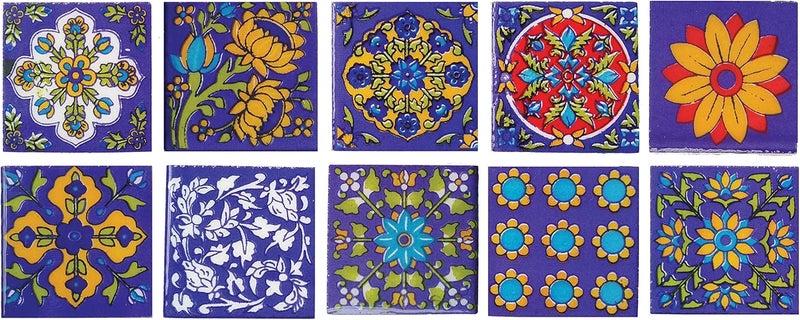 Shiv Kripa Blue Pottery Shiv Kripa Blue Art Pottery Classic Decorative Interior Exterior Flooring Wall Ceramic 2 x 2 inch Tiles Pack of 20 Tiles (Blue,Yellow & Multi) - Image 3