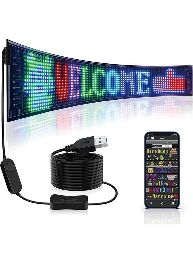 التمرير لافتات LED الإعلانية الساطعة الضخمة، مرنة USB 5V بلوتوث التحBluetooth كم في التطبيقات نمط النص المخصص الرسوم المتحركة عرض قابل للبرمجة لمتجر السيارات الفندق (24 بوصة × 5 بوصة) - Image 1