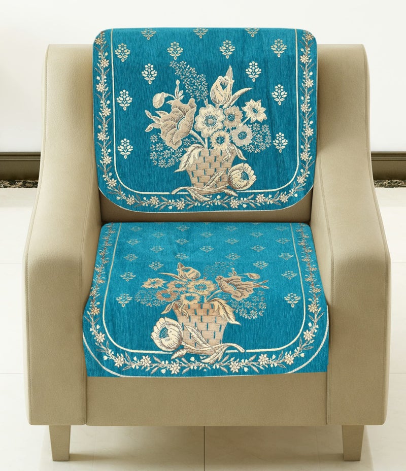 SAWNA HOMES 5 Seater Printed Sofa Cover Set | Velvet Chenille Sofa Back Slip Panels for 3,1,1 Seater Sofa | Anti-Slip Washable Sofa Protectors for Living Room, Home (6 Pcs, SkyBlue) - Image 3