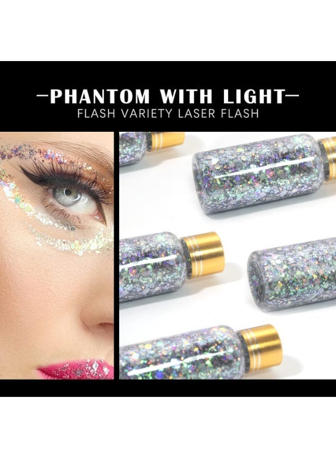 ChicAbode Chameleon Body Glitter,Gel Mermaid Sequins Chunky Long Lasting,Body Glitter for Body Face Hair Holographic,Body Glitter for Halloween Festival Makeup,Silver - Image 2