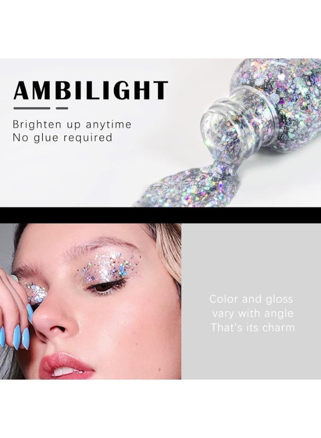 ChicAbode Chameleon Body Glitter,Gel Mermaid Sequins Chunky Long Lasting,Body Glitter for Body Face Hair Holographic,Body Glitter for Halloween Festival Makeup,Silver - Image 5