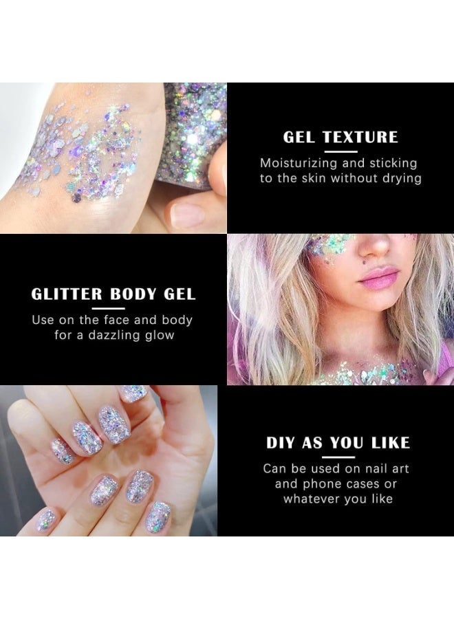 ChicAbode Chameleon Body Glitter,Gel Mermaid Sequins Chunky Long Lasting,Body Glitter for Body Face Hair Holographic,Body Glitter for Halloween Festival Makeup,Silver - Image 4