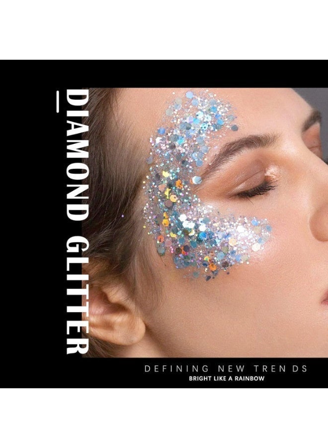 ChicAbode Chameleon Body Glitter,Gel Mermaid Sequins Chunky Long Lasting,Body Glitter for Body Face Hair Holographic,Body Glitter for Halloween Festival Makeup,Silver - Image 3