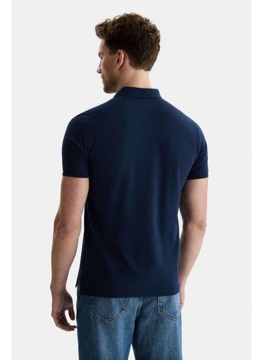 UCLA Franke Navy Blue Polo Neck Embroidered Men's Tshirt  - Image 3